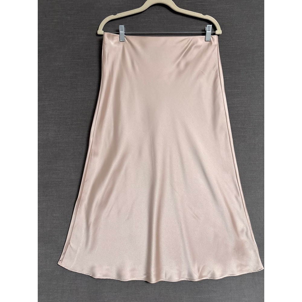 Rachel Zoe Slip Skirt L Beige Champagne Satin Midi Bias Cut Party Date NYE